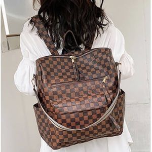 Boutique Brand Backpack shoulder bag travel bag Diaper Bag Tote Brown Checkered